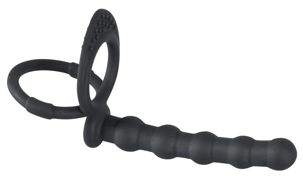 Black Velvets Penis-/pungring med analkulestav