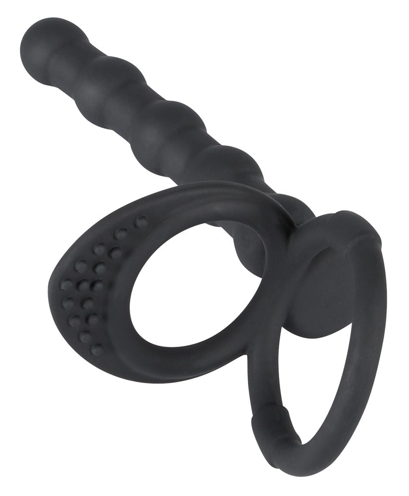 Black Velvets Penis-/pungring med analkulestav