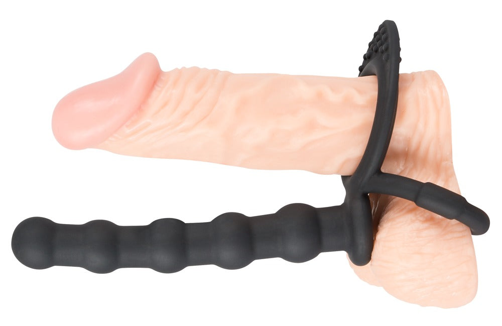 Black Velvets Penis-/pungring med analkulestav