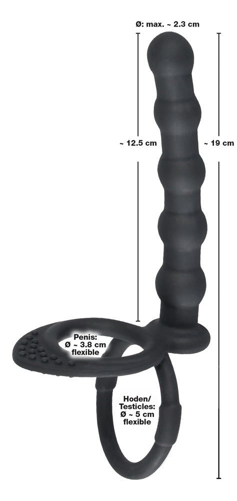 Black Velvets Penis-/pungring med analkulestav