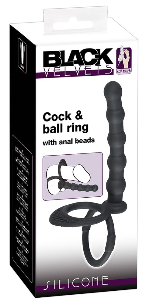 Black Velvets Penis-/pungring med analkulestav