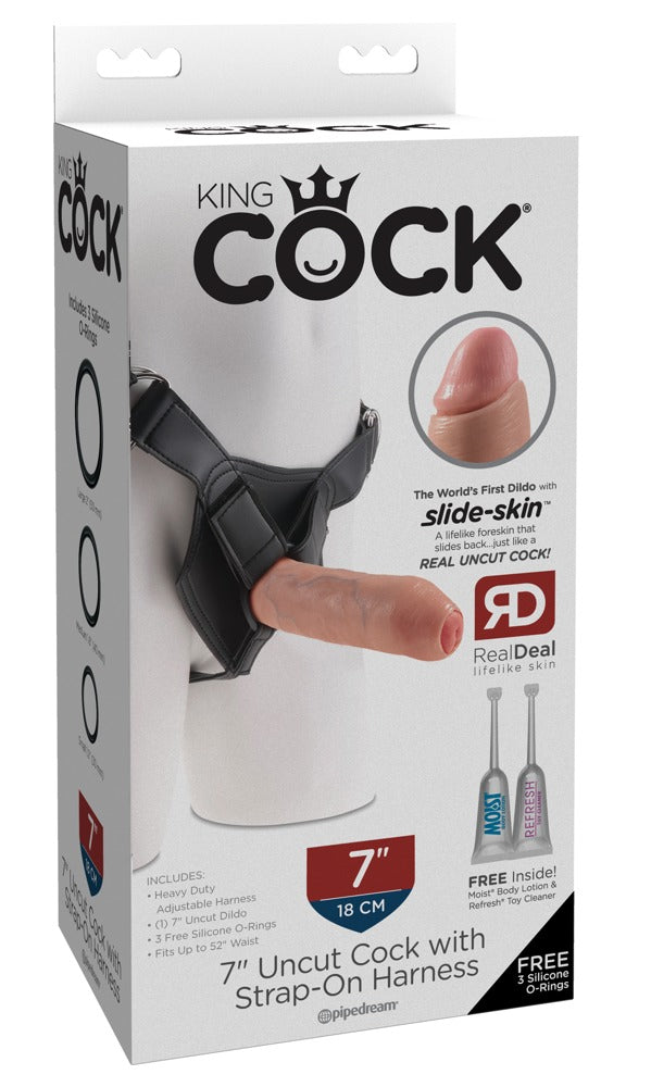 King Cock 7“ Uncut Cock with Strap-On Harness