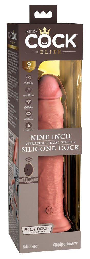 King Cock Elite 9" Vibrating + Dual Density Silicone Cock m/fjernkontroll